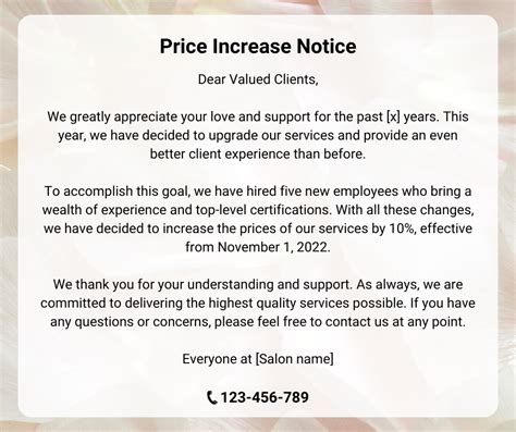 Price Increase Notice Hair Salon